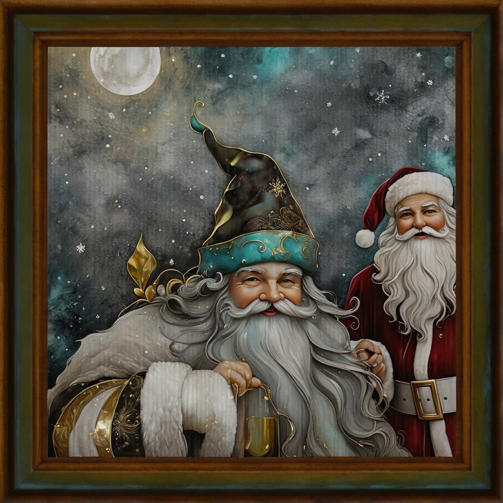 Digital Painting of Two Distinct Santas in Detail