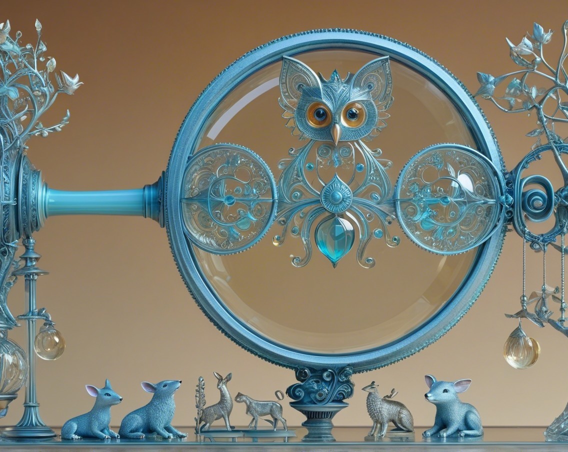 Ornate magnifying glass with owl and animal motifs