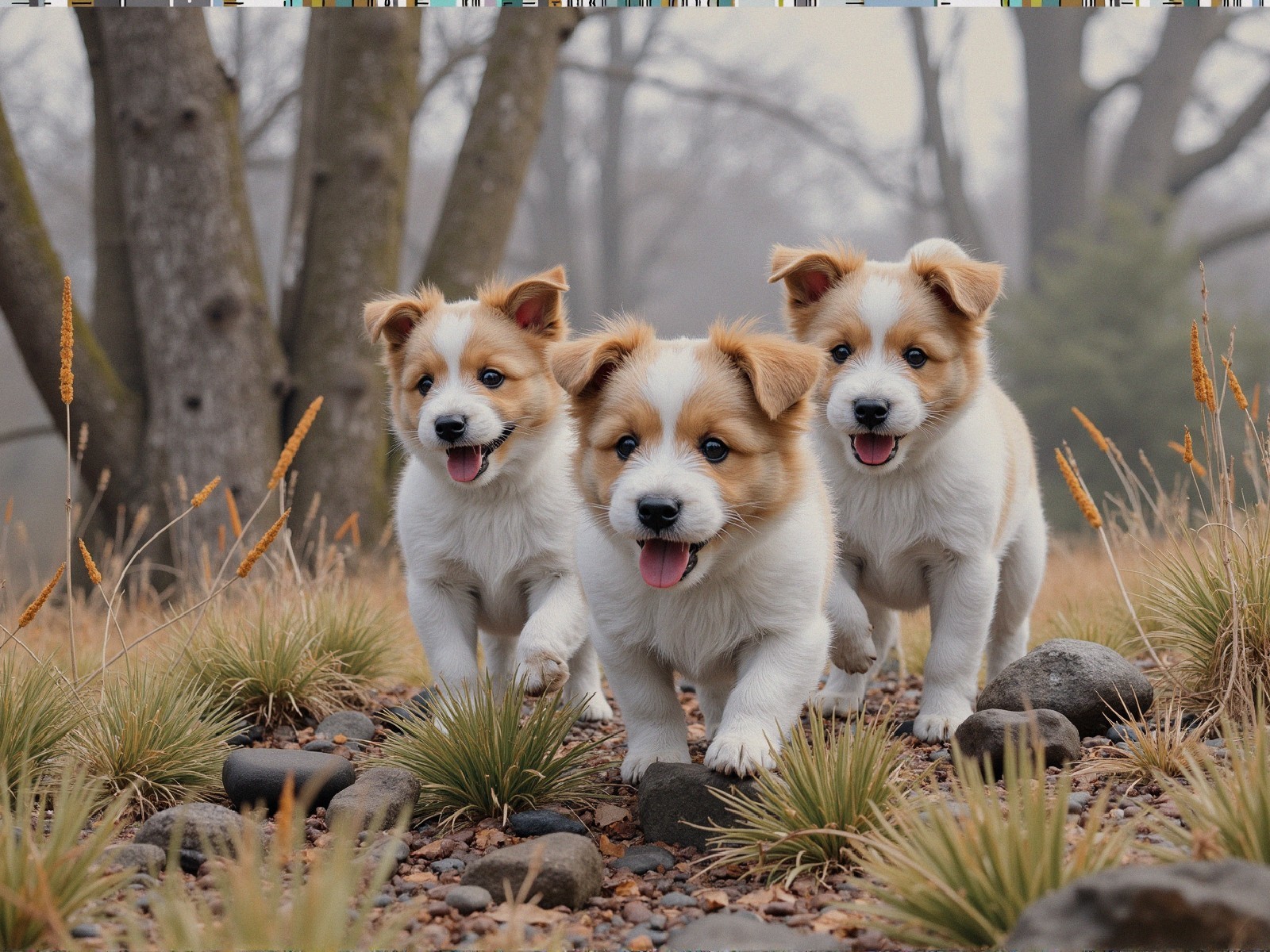 Playful Puppies in a Serene Grassy Setting