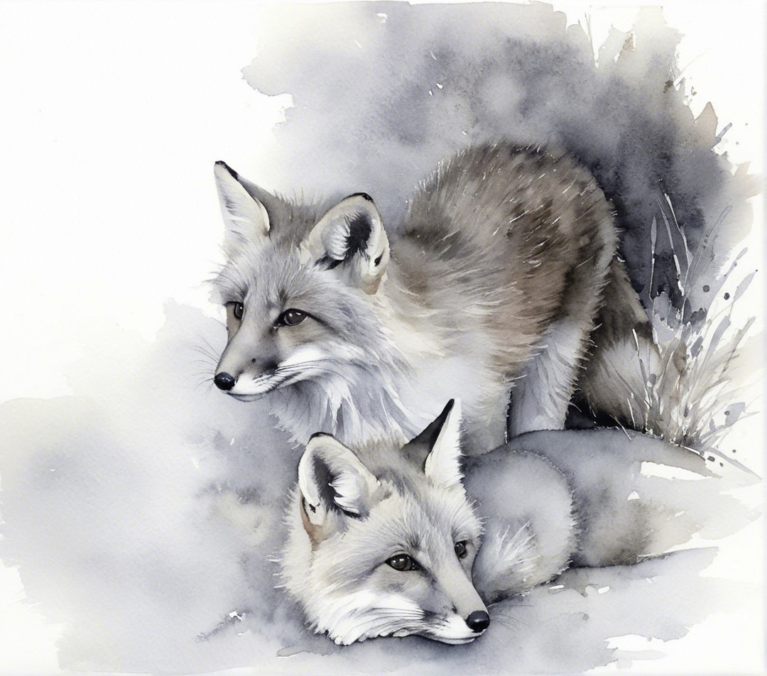 Elegant Watercolor Illustration of Two Foxes