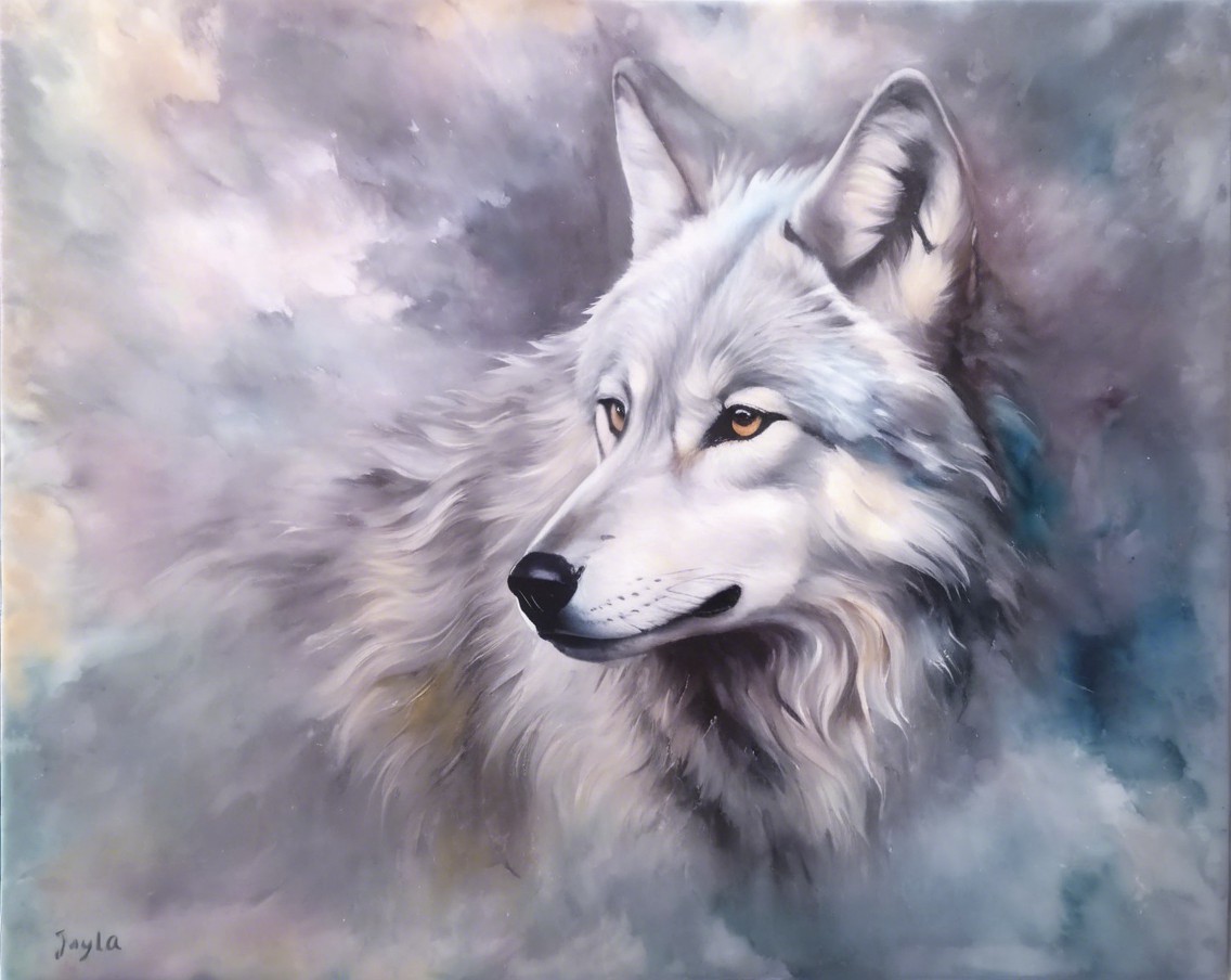 White Wolf in Profile with Abstract Background