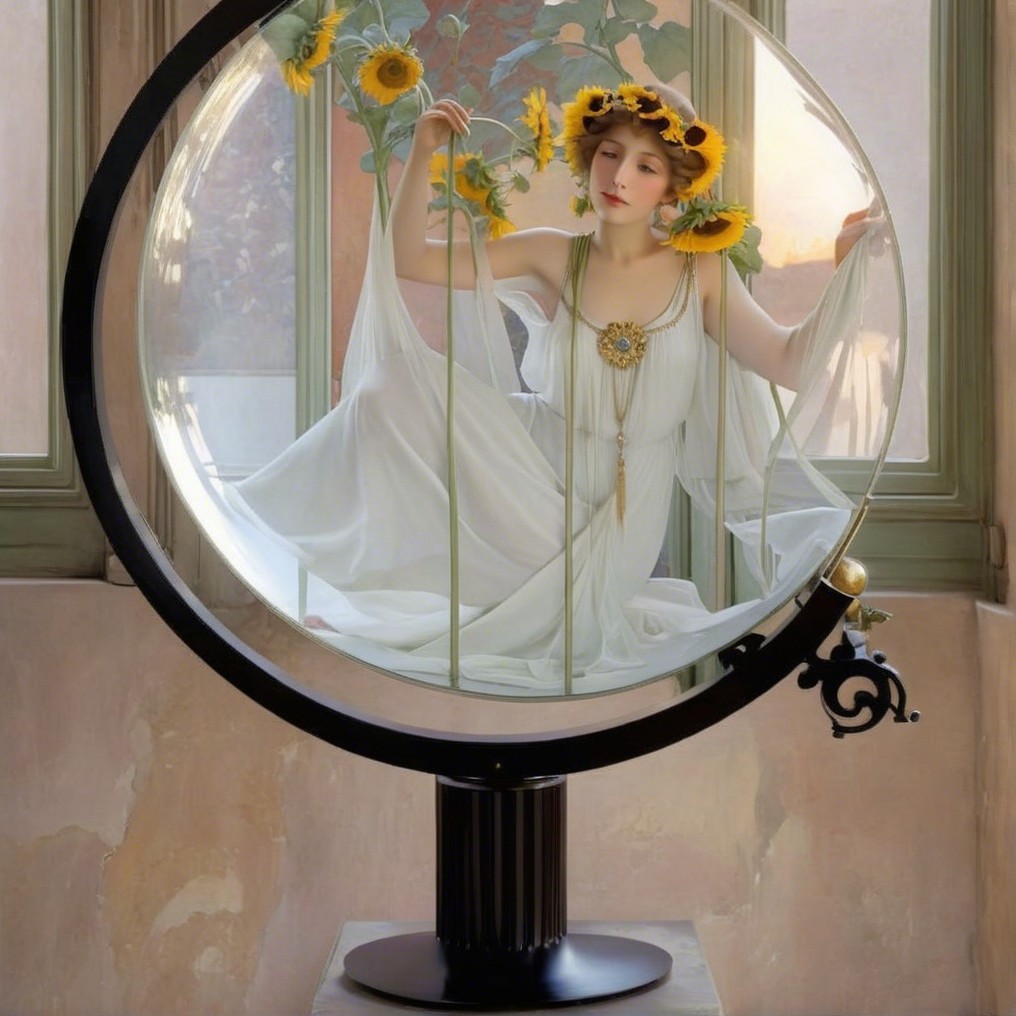 Serene Woman in White Gown Surrounded by Sunflowers