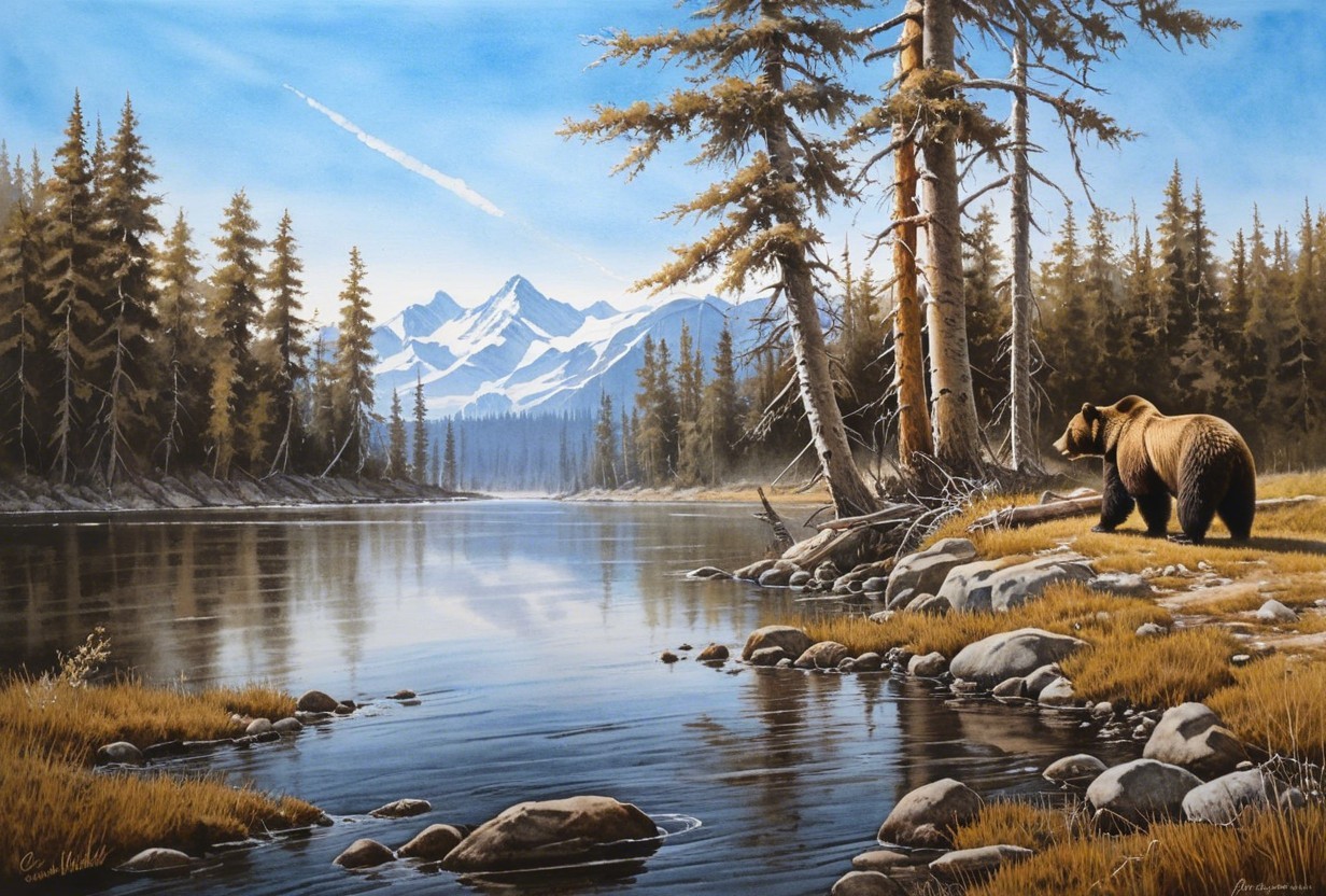 Majestic Brown Bear in Serene Wilderness Landscape