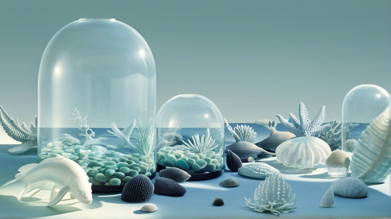 Glass Domes with Marine Elements and Aquatic Plants