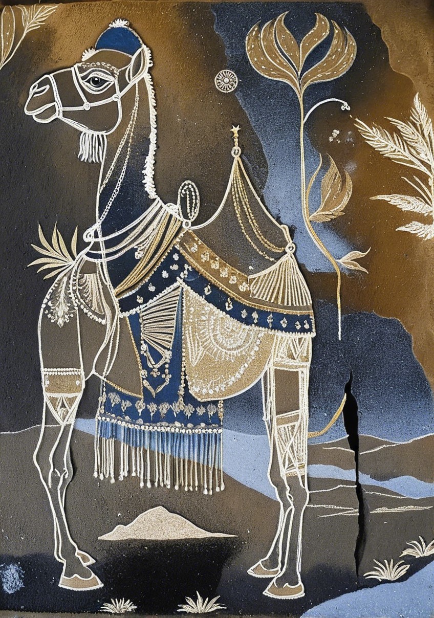 Ornate Camel Illustration with Decorative Elements