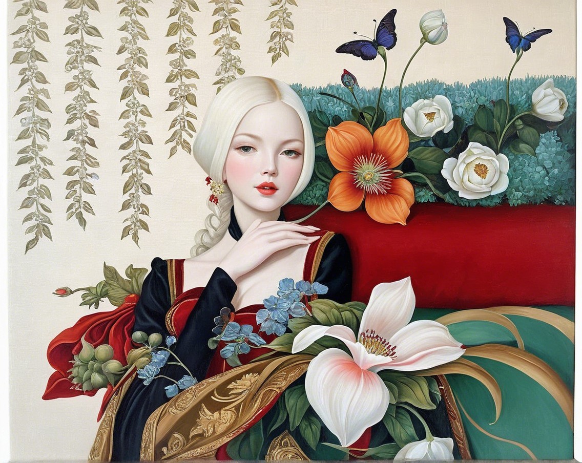 Serene Young Woman in Nature with Vibrant Flower