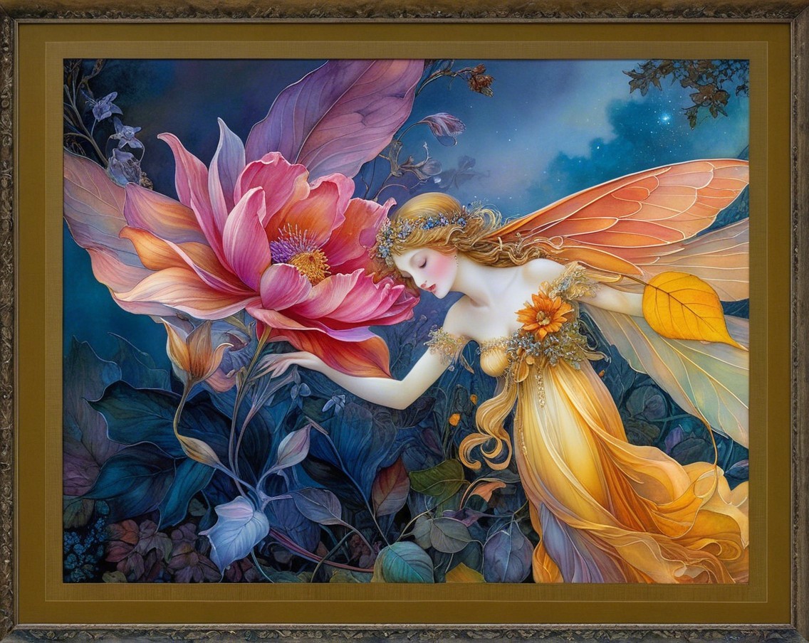 Mystical Fairy Hovering Near Vibrant Pink Flower