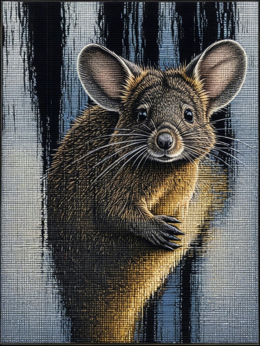 Textured depiction of a small mammal with large ears
