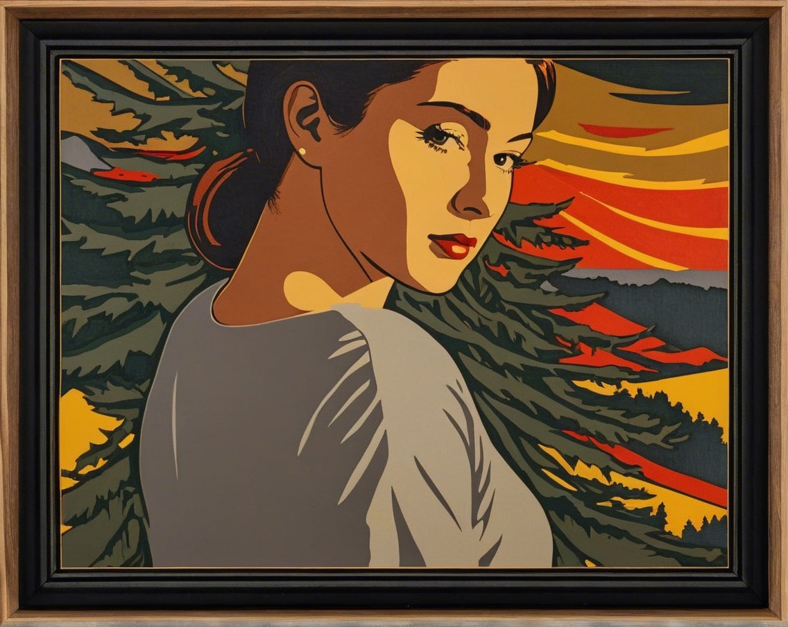 Woman in Profile Against Vibrant Landscape Art