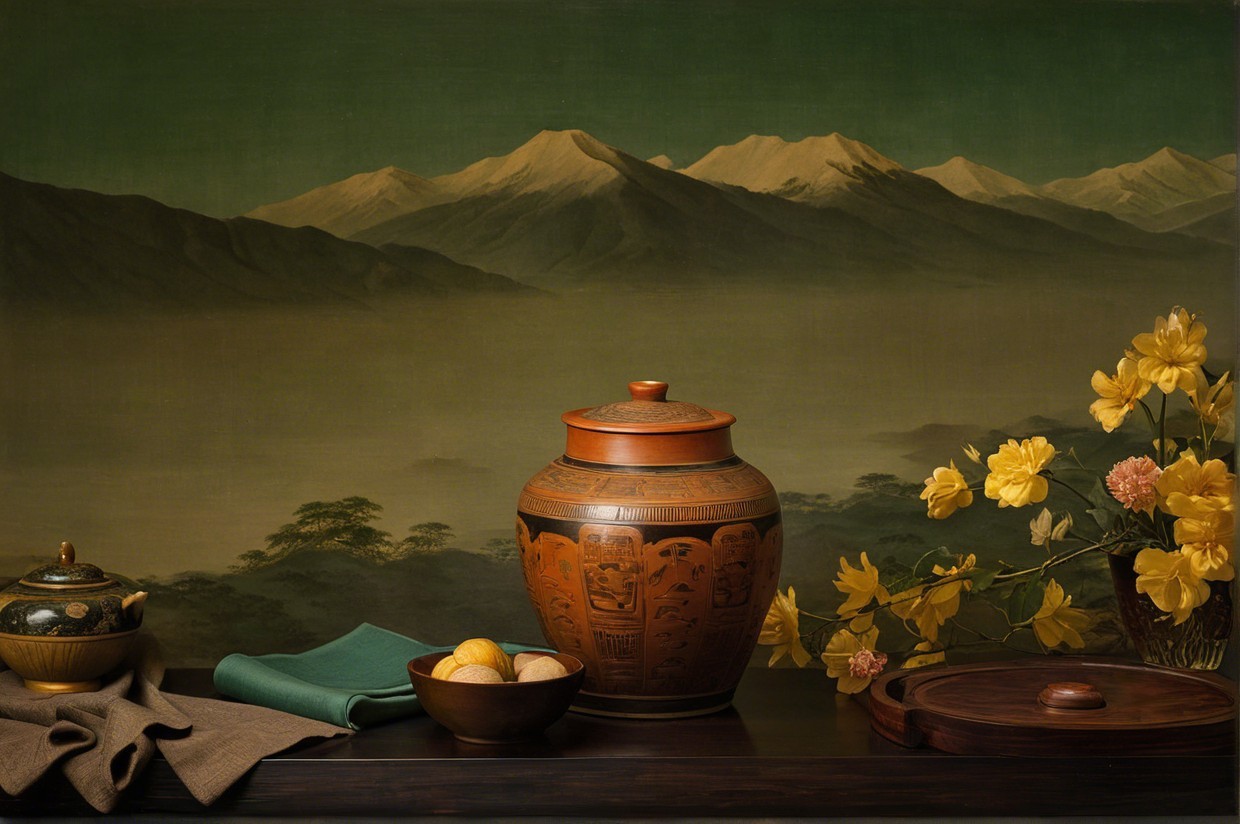 Still Life with Pottery Urn and Fruits in Nature
