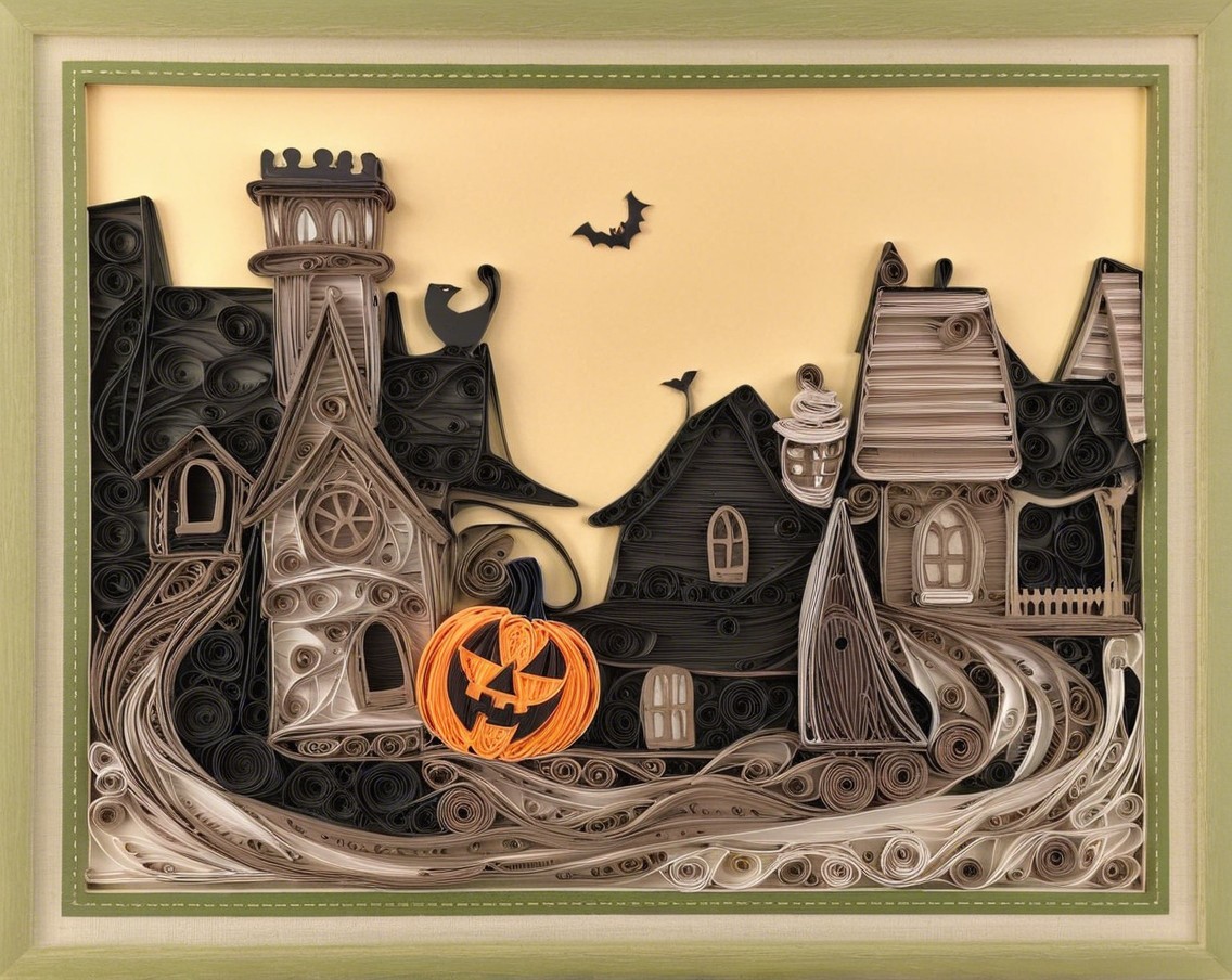 Whimsical Halloween Scene in Quilled Paper Art