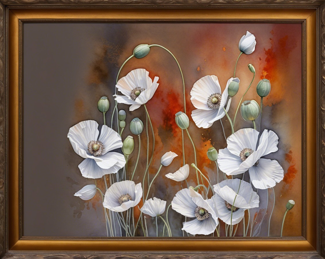 Delicate White Poppies Against Abstract Warm Background