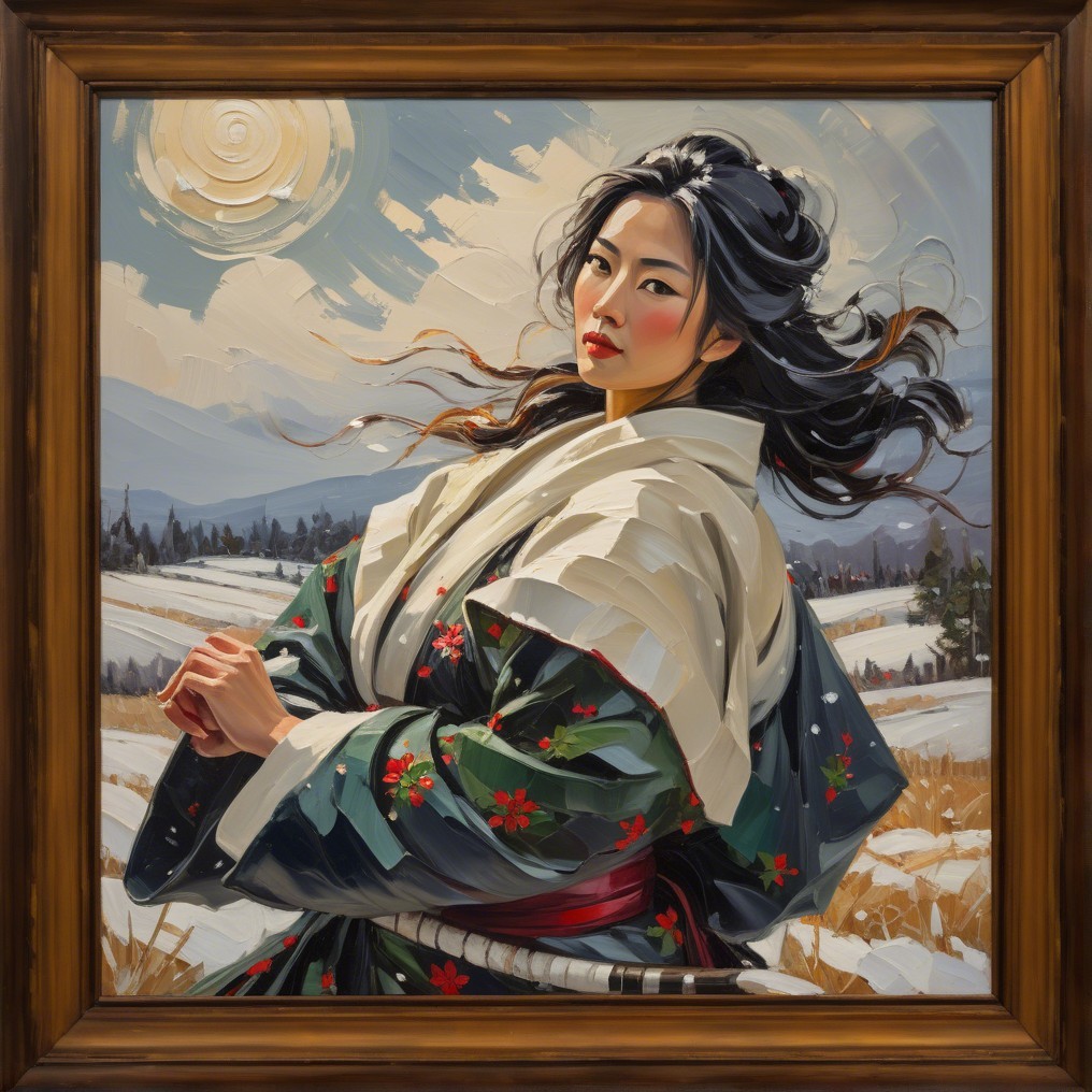Impasto Oil Painting of a Japanese Woman in Kimono