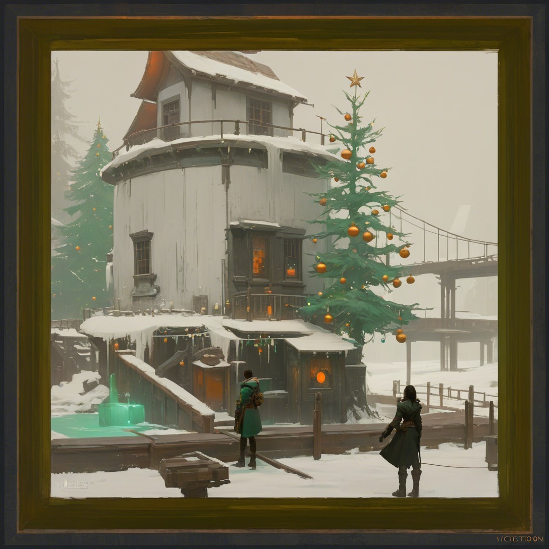 Anime Style Painting of Snowy Round House Scene