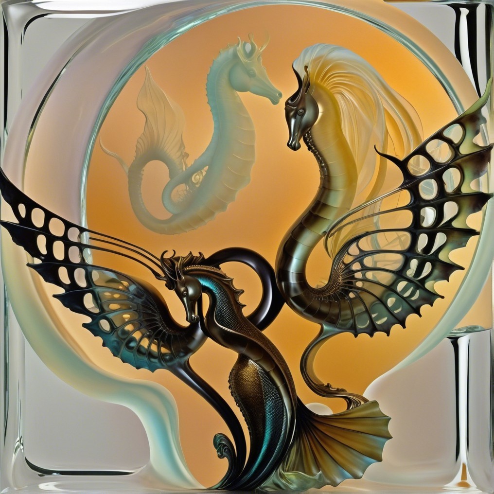 Abstract Art of Intertwined Sea Creatures and Seahorse