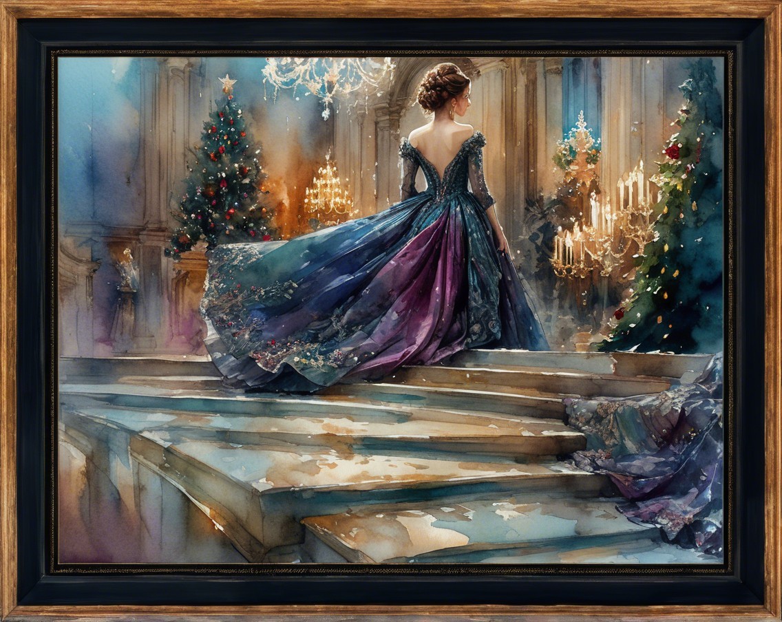 Watercolor Painting of Woman on Marble Steps