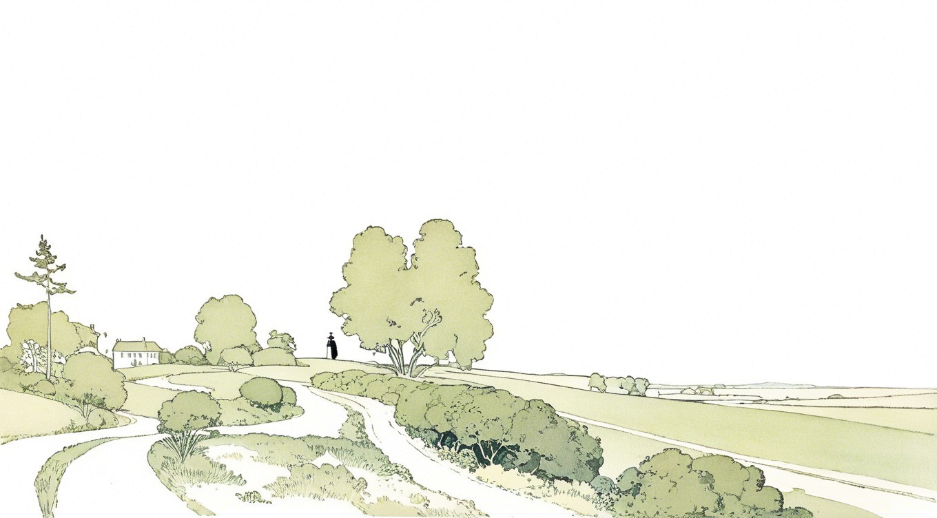 Serene Landscape with Rolling Hills and a Small House