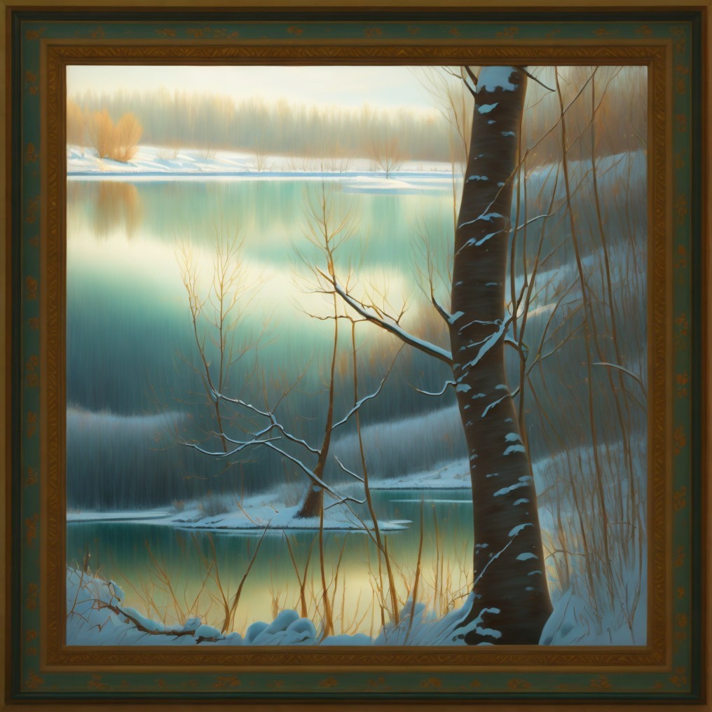 Serene Winter Landscape with Reflective Lake and Trees