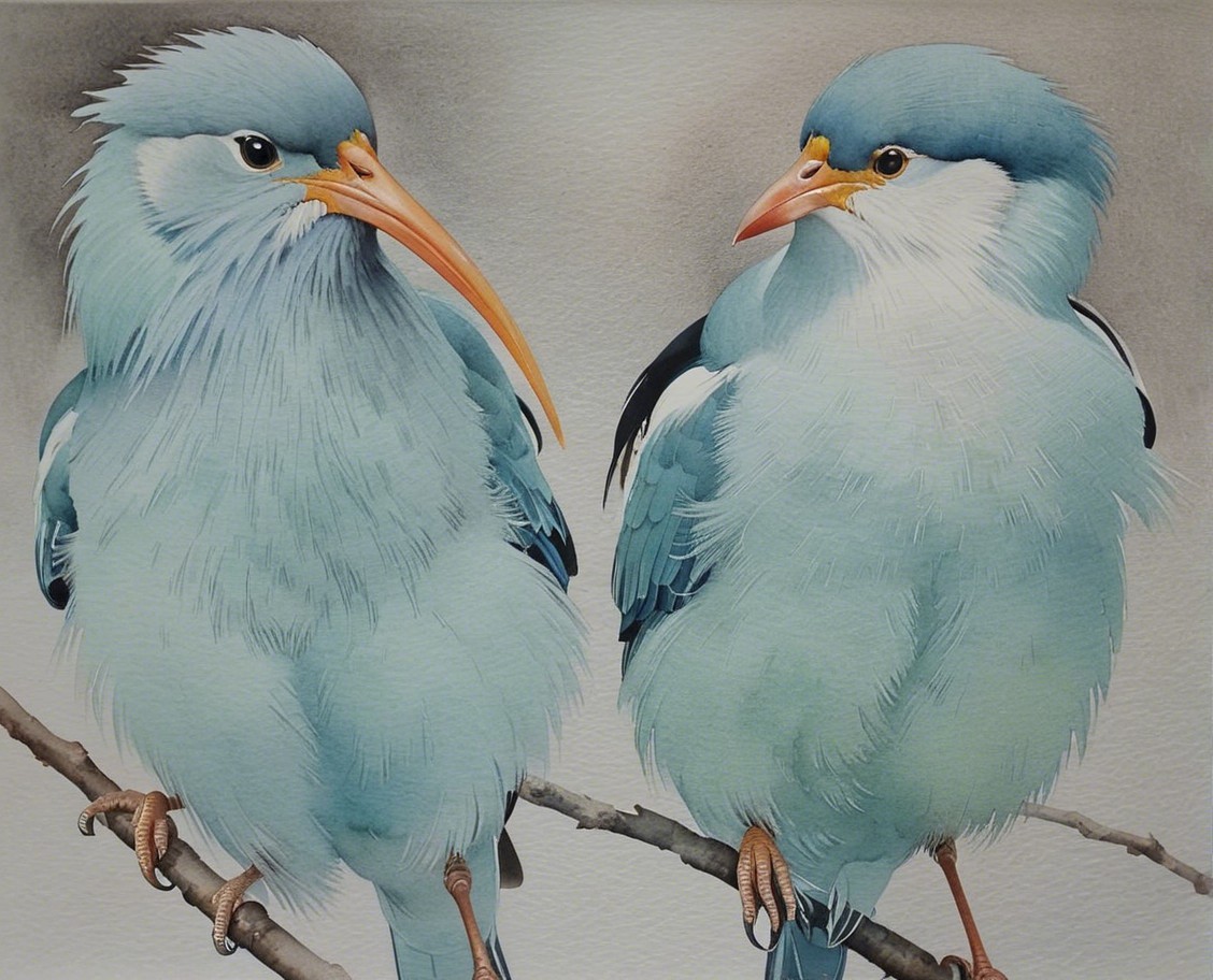 Illustration of Two Pastel Blue Birds on a Branch