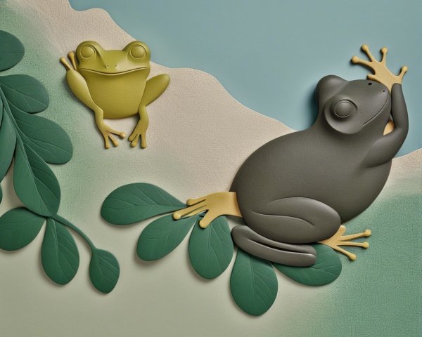 Stylized Frogs on Textured Nature-Inspired Background