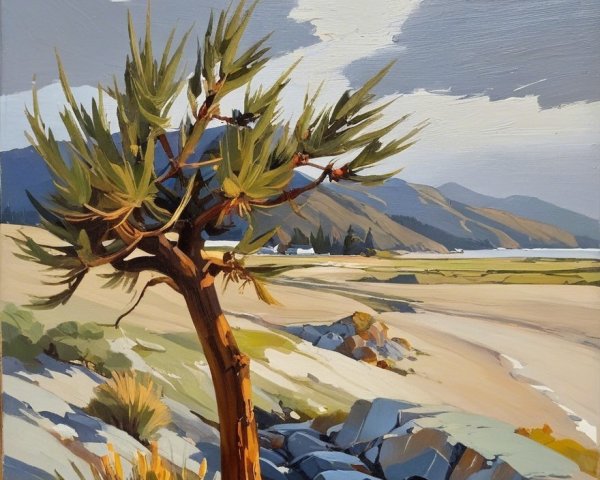 Solitary Tree in Serene Landscape with Muted Colors