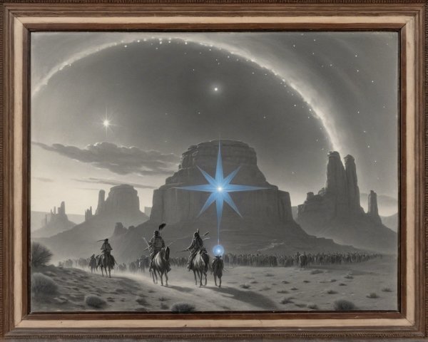 Horseback Riders in a Starry Desert Landscape
