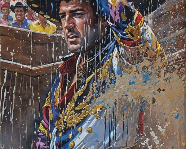 Man in Colorful Traditional Outfit in Bullfighting Arena