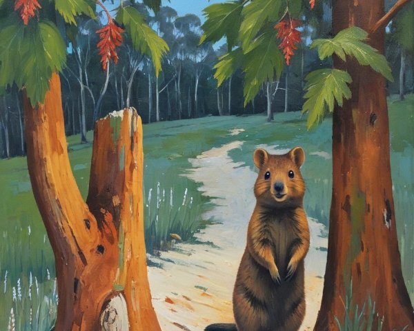 Cheerful Quokka in a Tranquil Forest Landscape