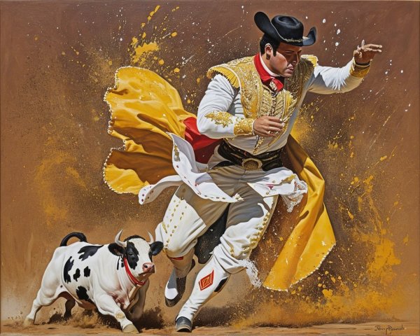 Bullfighter in Traditional Attire in Arena Action Scene
