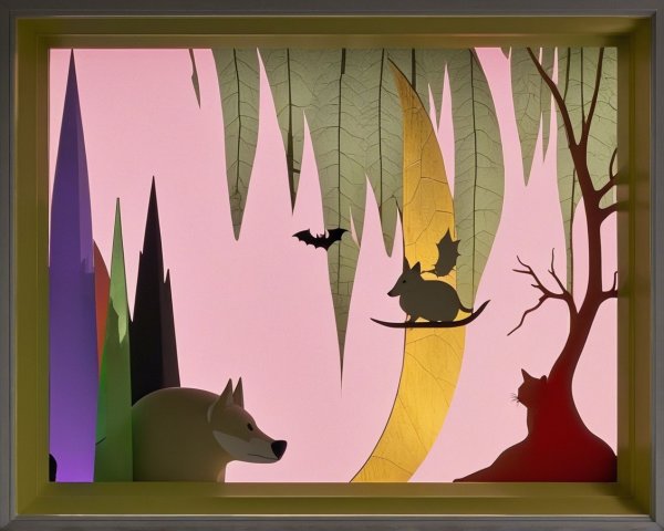 Whimsical Shadow Box with Paper Cutouts and Forest Scene