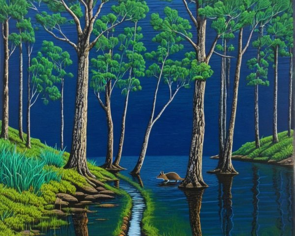 Serene Landscape with Trees and Reflective Water