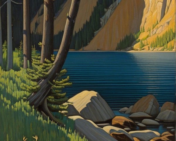 Serene Landscape with Stag by Tranquil Lake