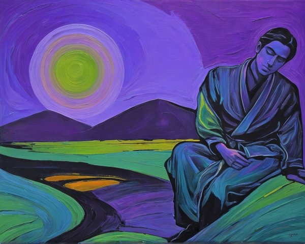 Serene Figure in Kimono Amidst Vibrant Landscape