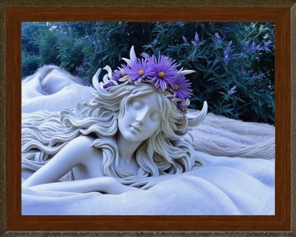 Serene Sculpture of Woman Surrounded by Nature