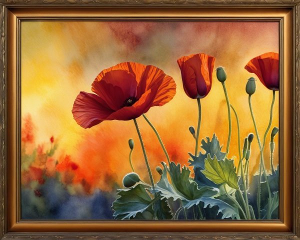 Close-Up of Red Poppies on Abstract Warm Background