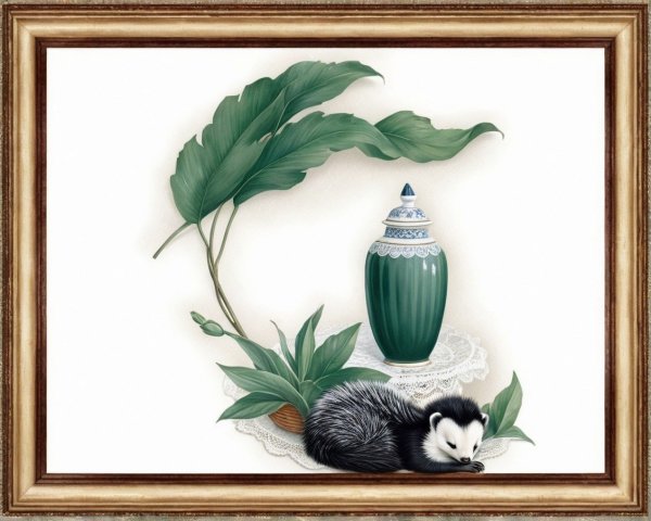 Still Life with Sleeping Hedgehog and Green Vase