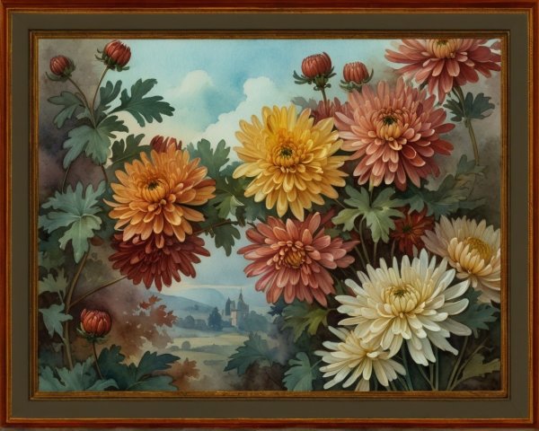 Vibrant Bouquet of Chrysanthemums Against Cloudy Sky