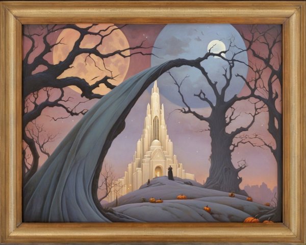 Mystical Scene with Castle and Twisted Trees