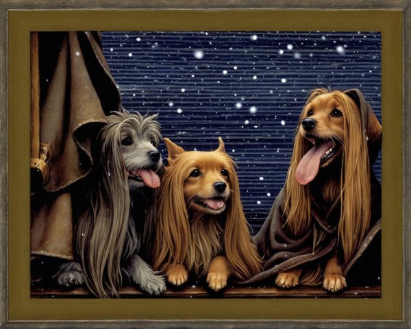 Charming Winter Scene with Three Adorable Dogs