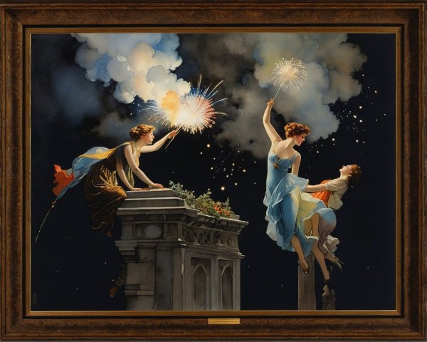 Three Women Celebrating Under a Starry Night Sky