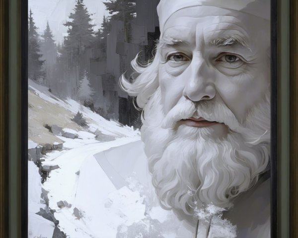Detailed Portrait of Santa Claus in Winter Landscape