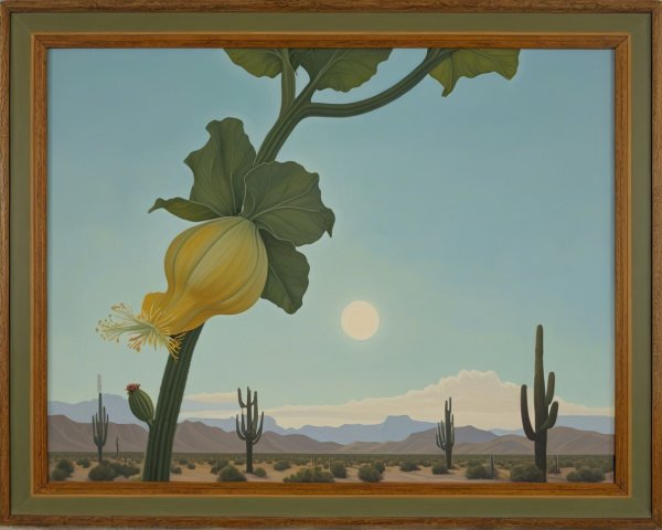 Surreal Landscape with Yellow Squash Flower and Desert