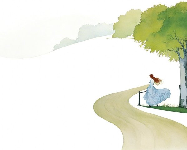 Serene Pathway with Woman in Flowing Dress