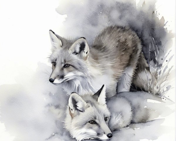 Elegant Watercolor Illustration of Two Foxes