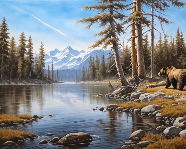 Majestic Brown Bear in Serene Wilderness Landscape