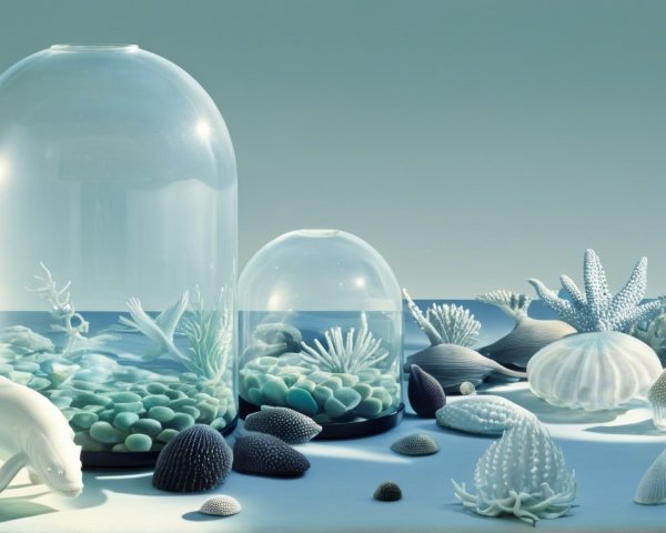 Glass Domes with Marine Elements and Aquatic Plants