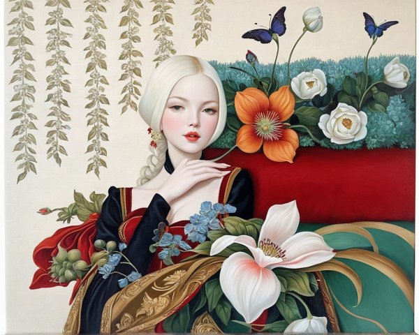 Serene Young Woman in Nature with Vibrant Flower