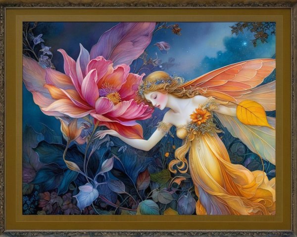 Mystical Fairy Hovering Near Vibrant Pink Flower