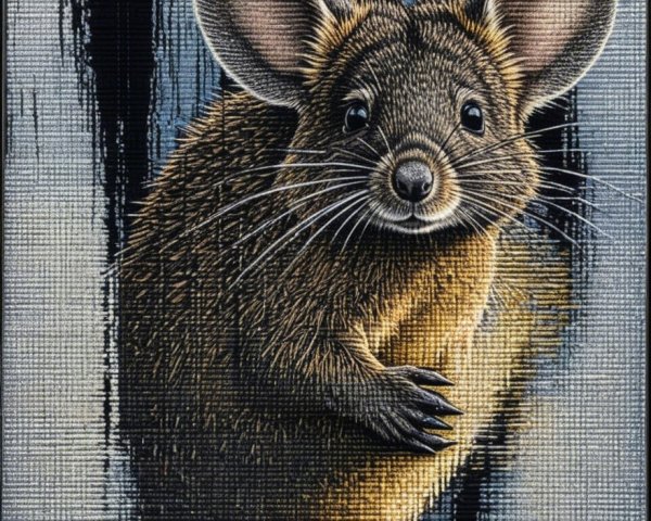 Textured depiction of a small mammal with large ears