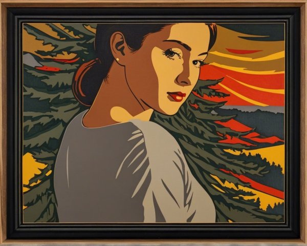 Woman in Profile Against Vibrant Landscape Art